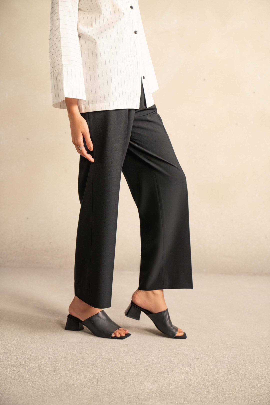 Black Wide Leg Trouser With Pleats