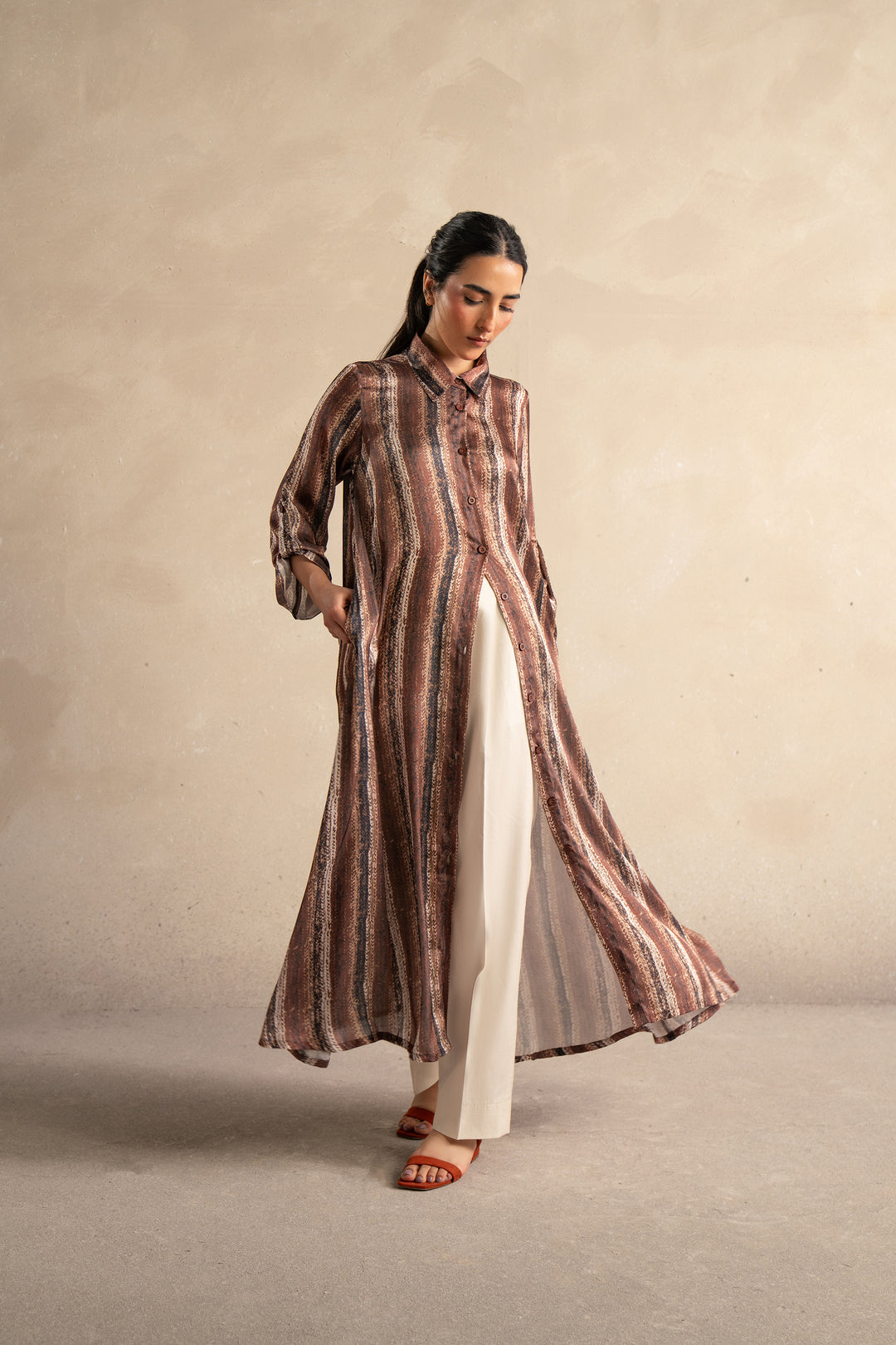 Brown Printed Long Dress