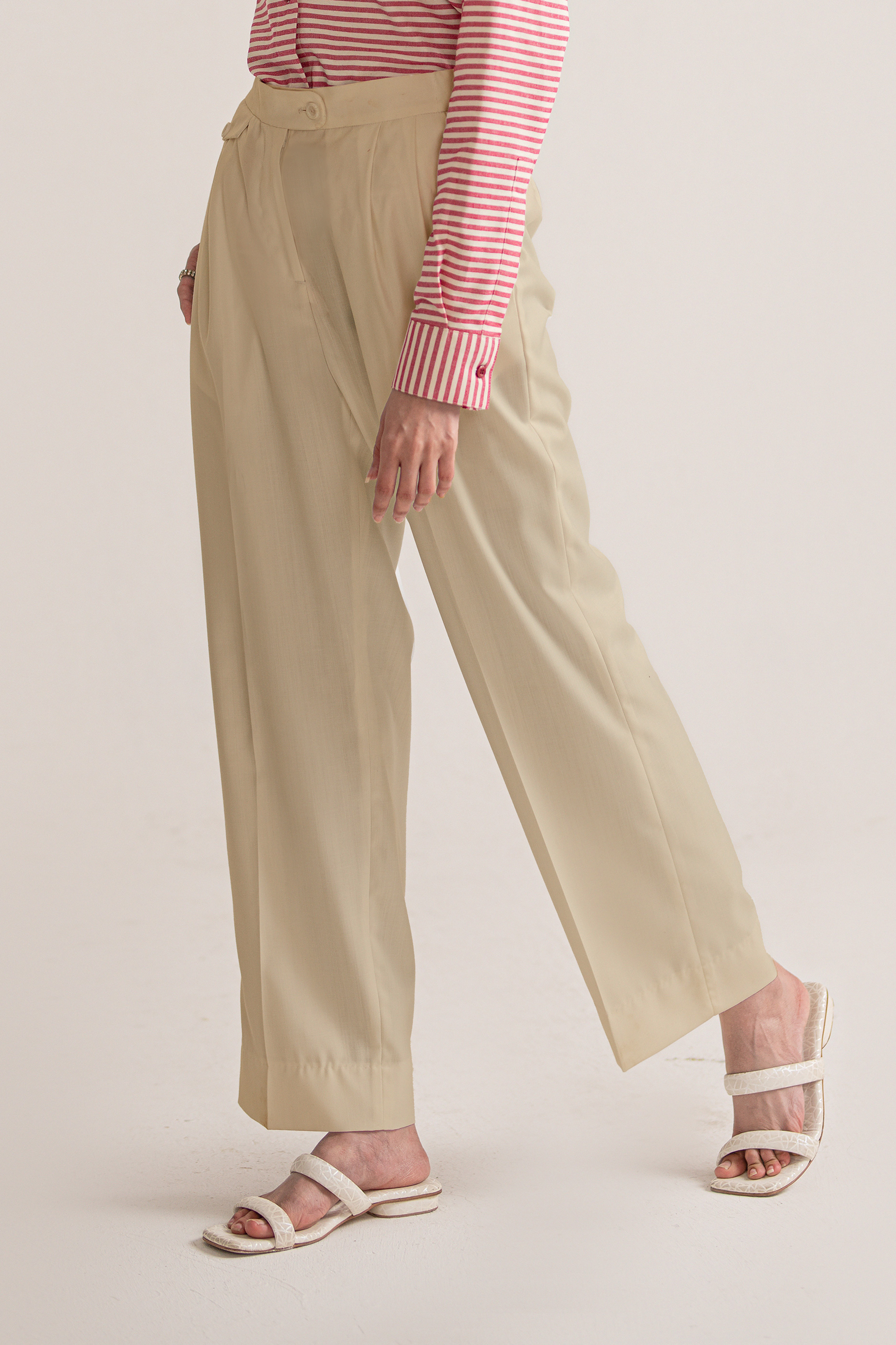 Beige Straight Fit Trouser for women