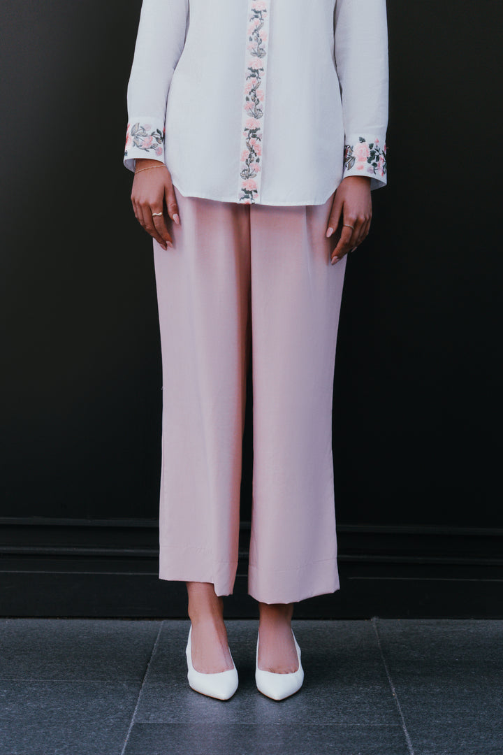 Tea Pink Cropped Wide Leg Trouser