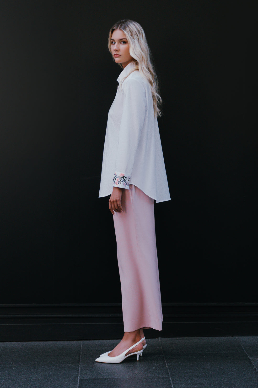 Tea Pink Cropped Wide Leg Trouser