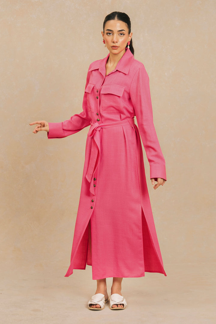 Hot Pink Long Shirt Dress for women