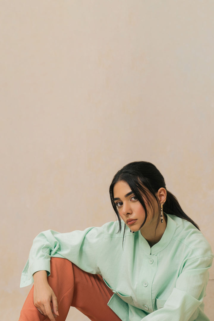 Mint Mandarin Collar Shirt