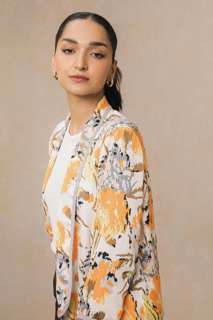 Orange Multi Printed Silk Shrug in Pakistan