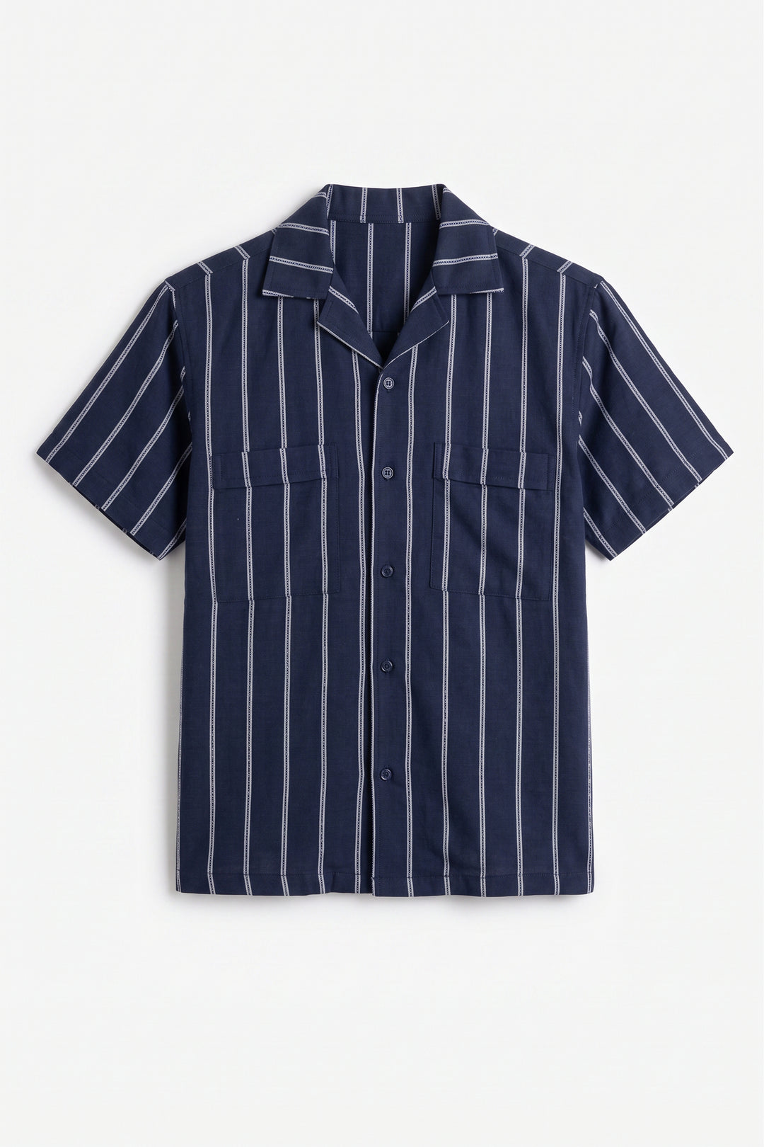 Navy Striped Linen Resort Shirt