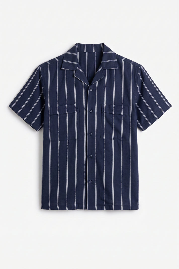 Navy Striped Linen Resort Shirt