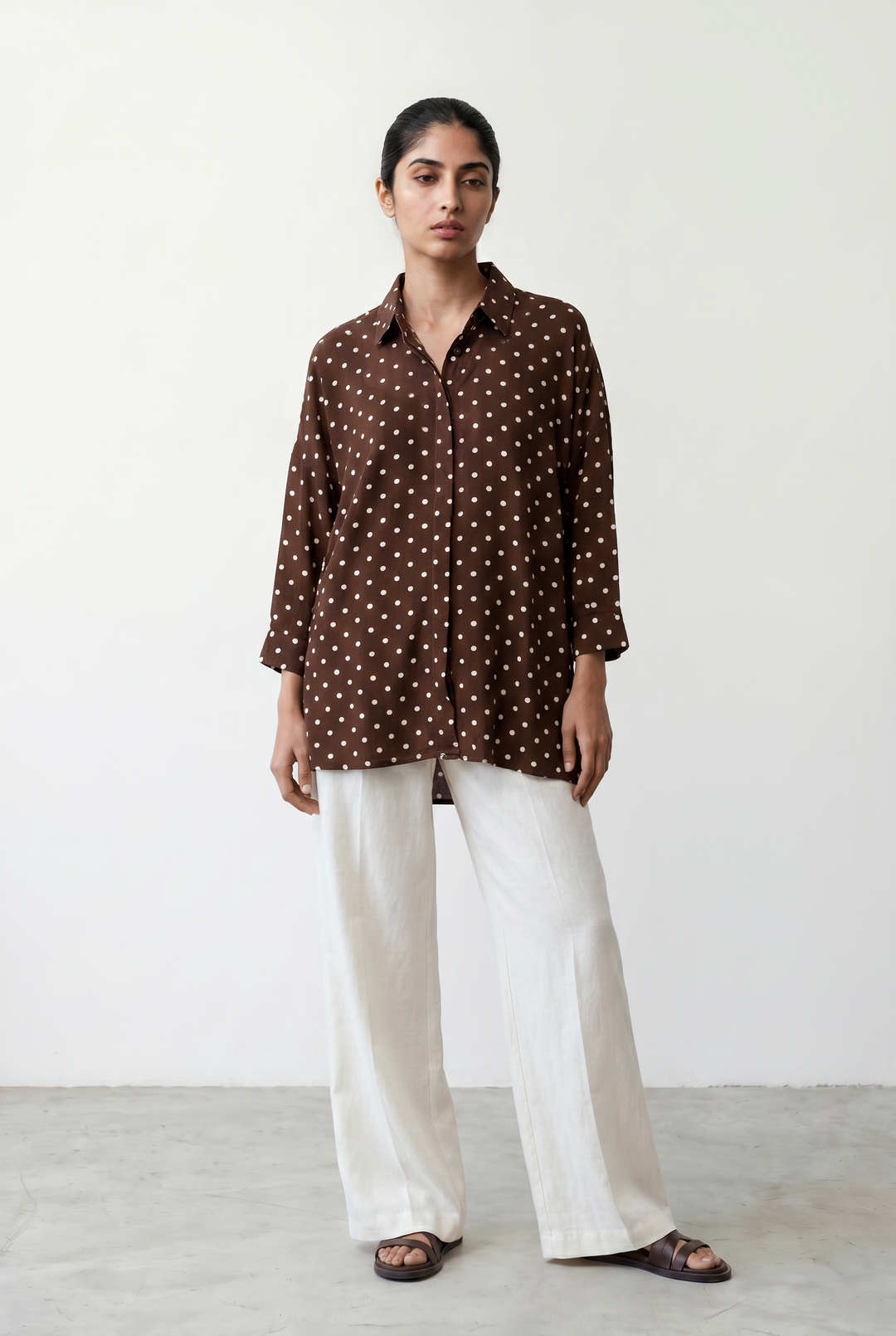 Brown Polca Dots Oversized Shirt