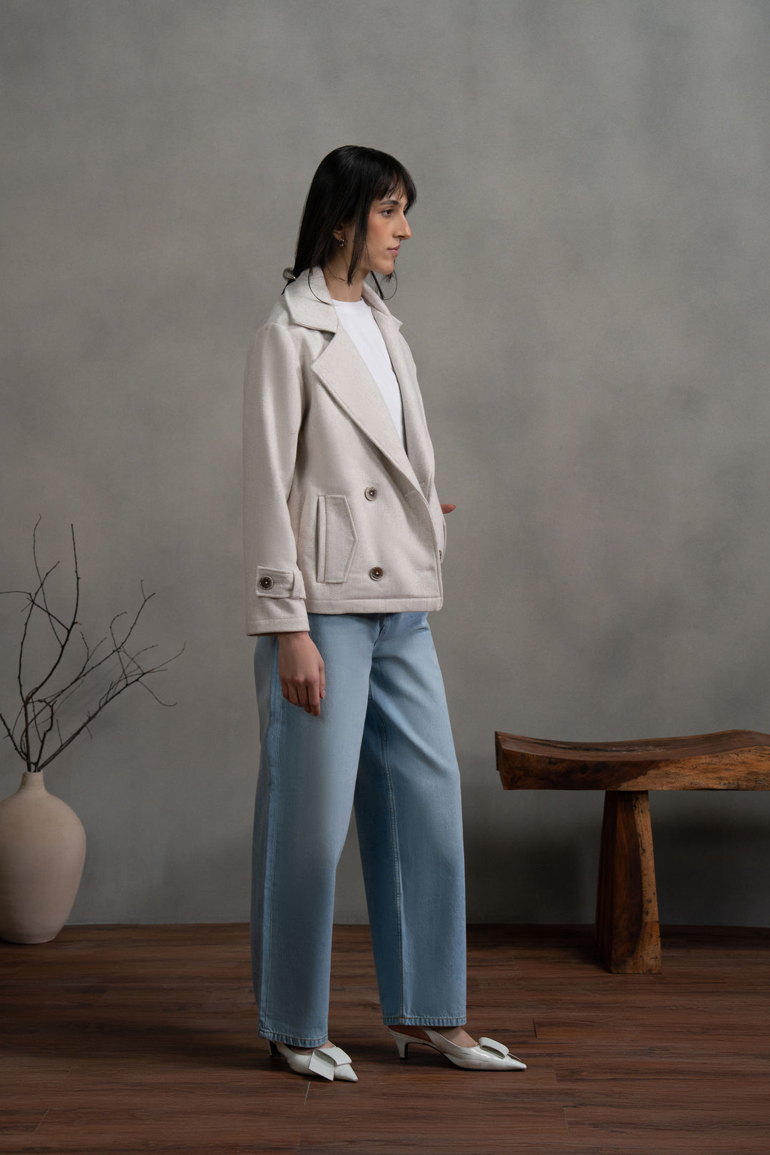 Ivory Short Double Breasted Coat