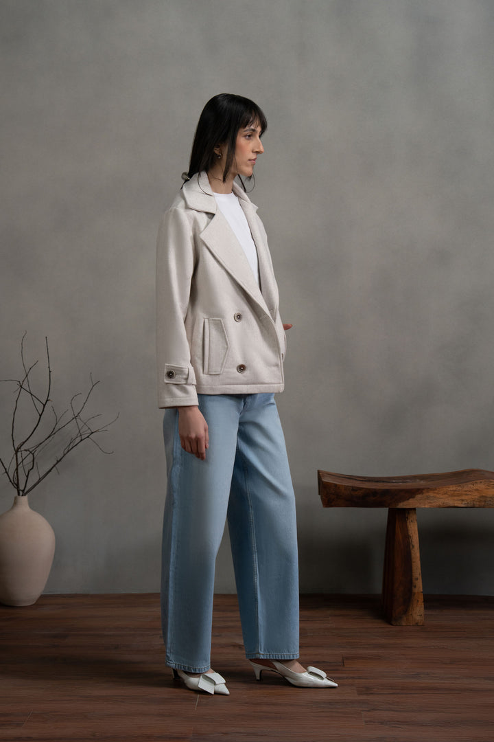 Ivory Short Double Breasted Coat