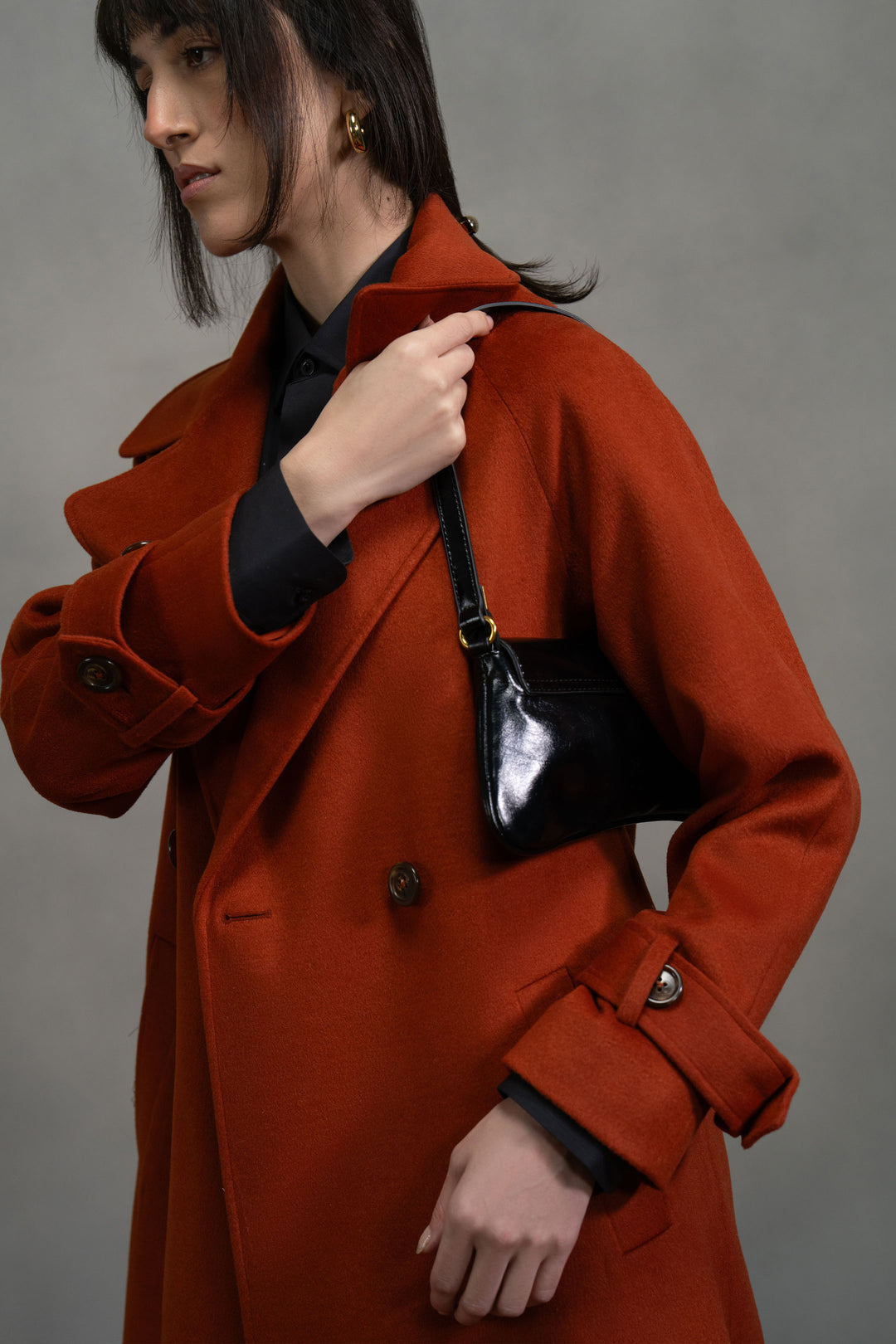 Rust Wool Double Breasted Long Coat