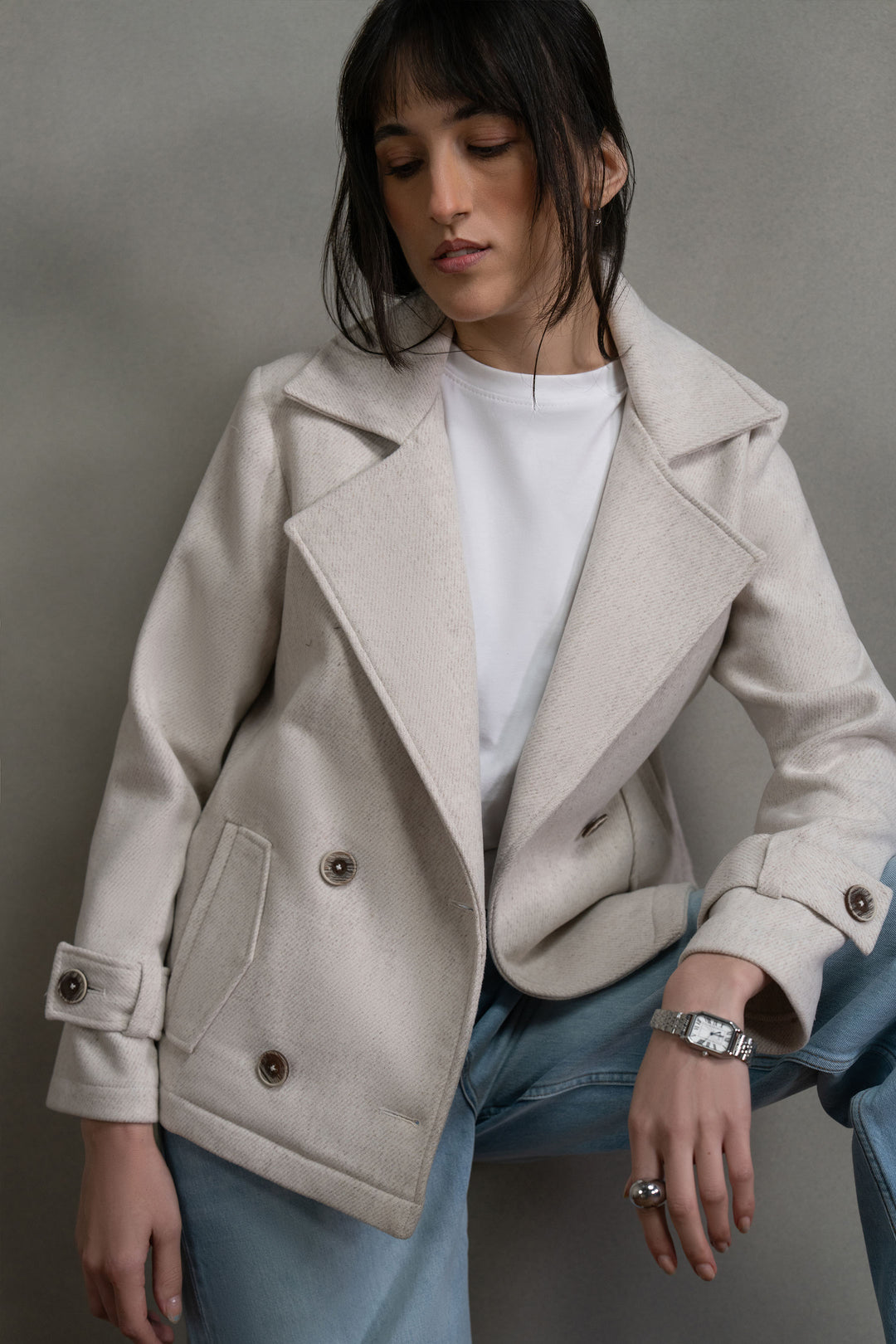 Ivory Short Double Breasted Coat