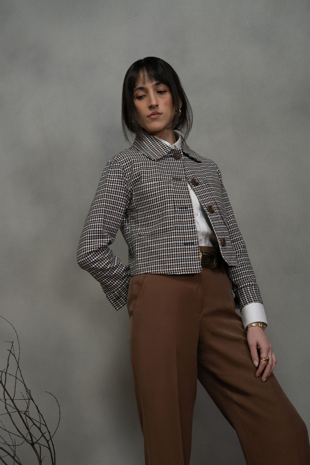 Multi Houndstooth Cropped Jacket