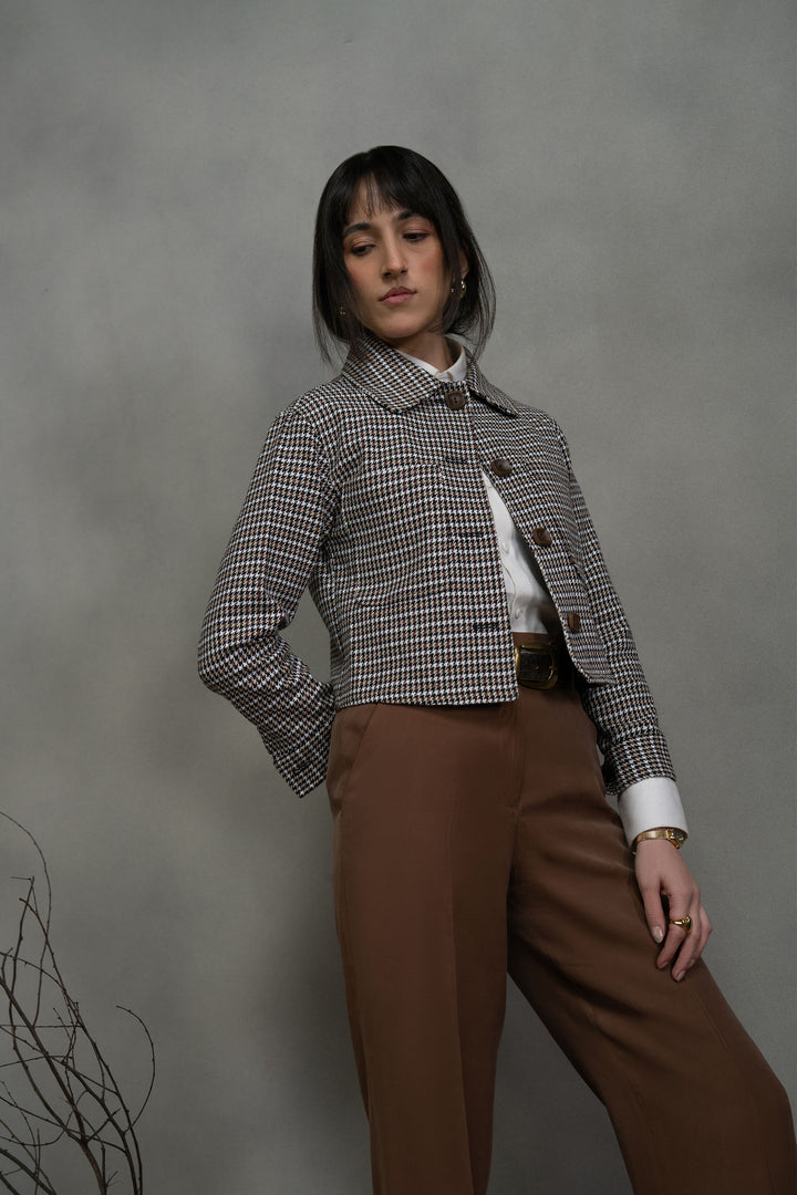 Multi Houndstooth Cropped Jacket