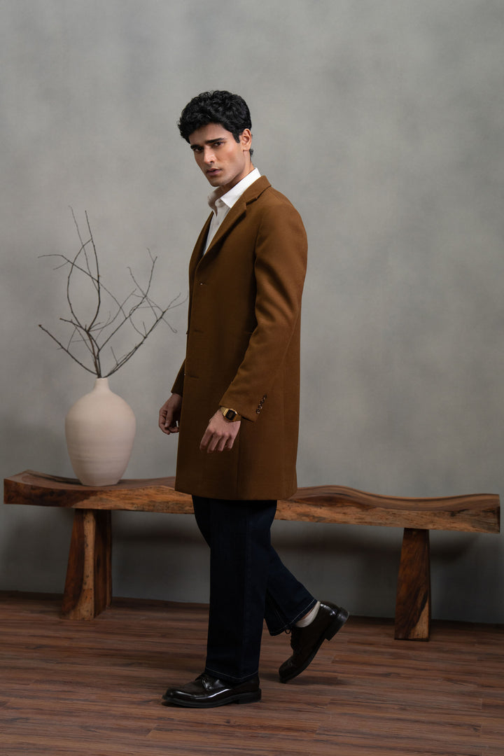 Brown Single Breasted Long Coat