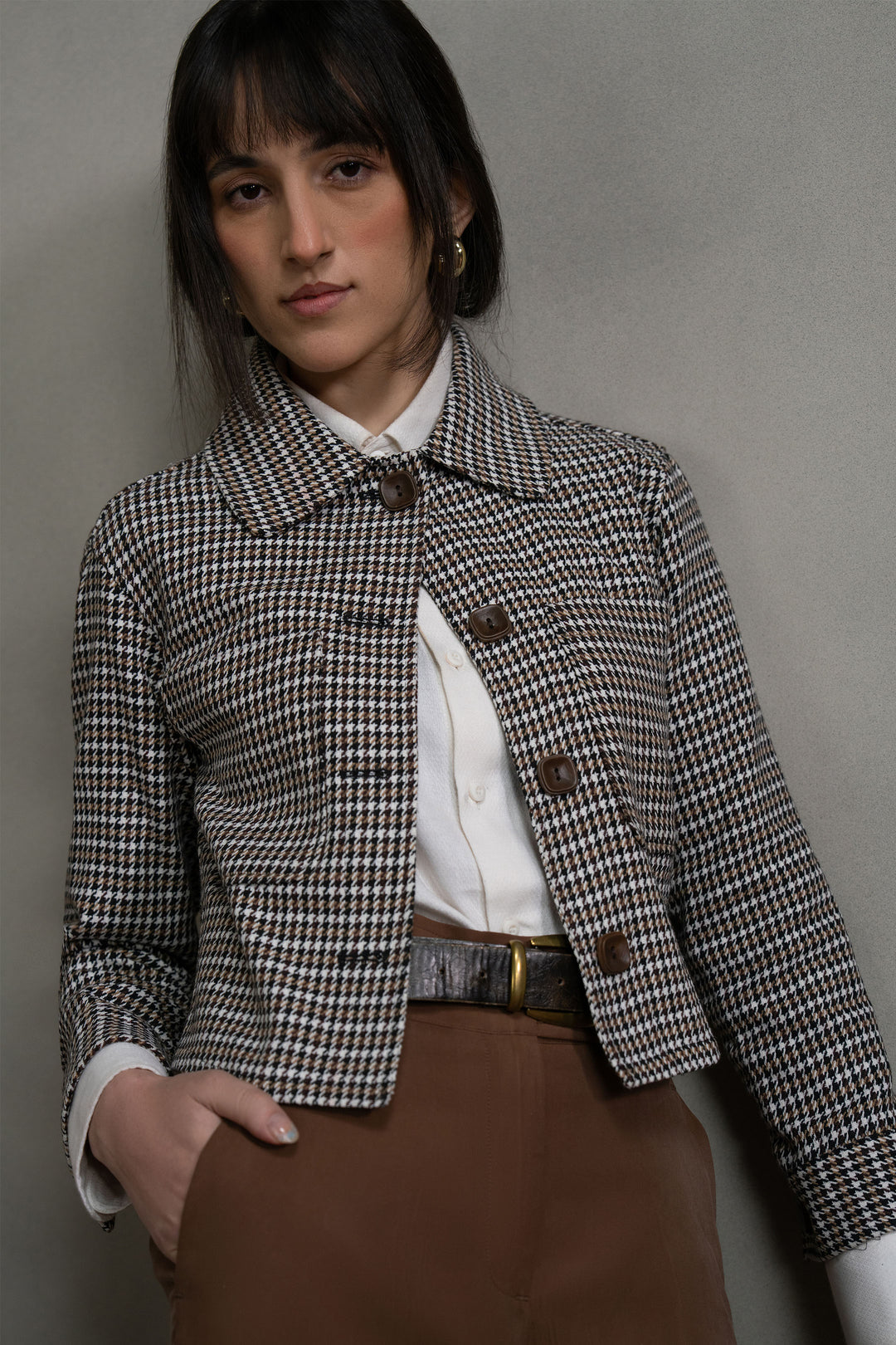 Multi Houndstooth Cropped Jacket