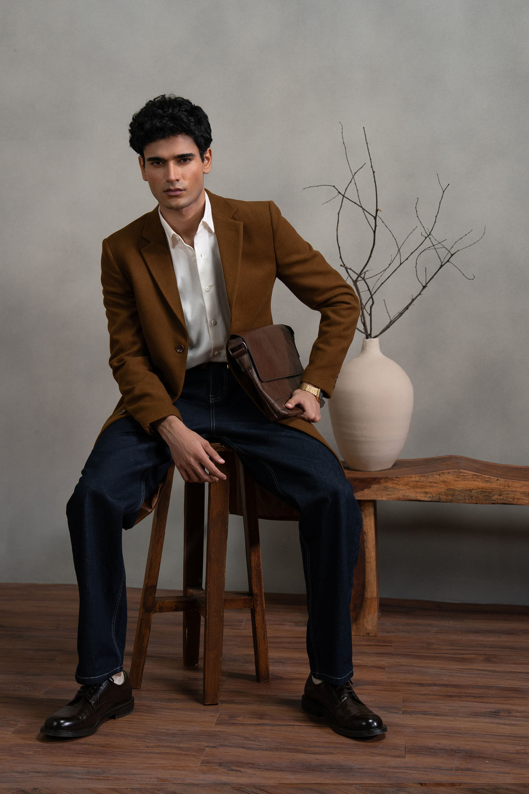 Brown Single Breasted Long Coat