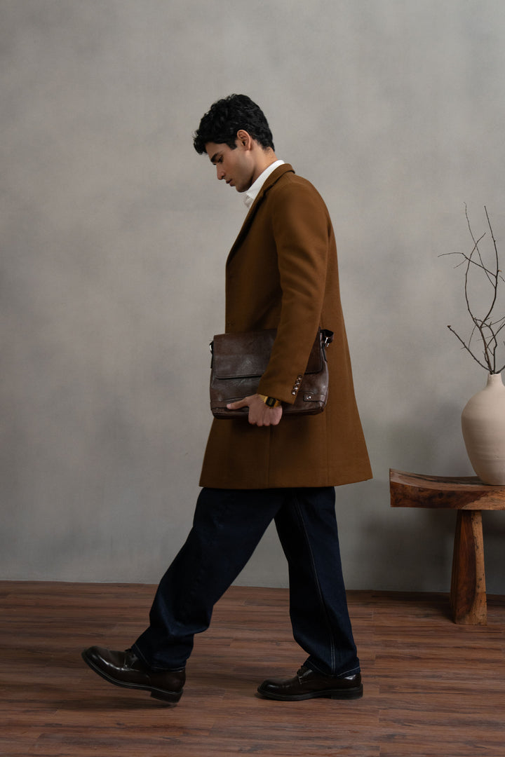 Brown Single Breasted Long Coat