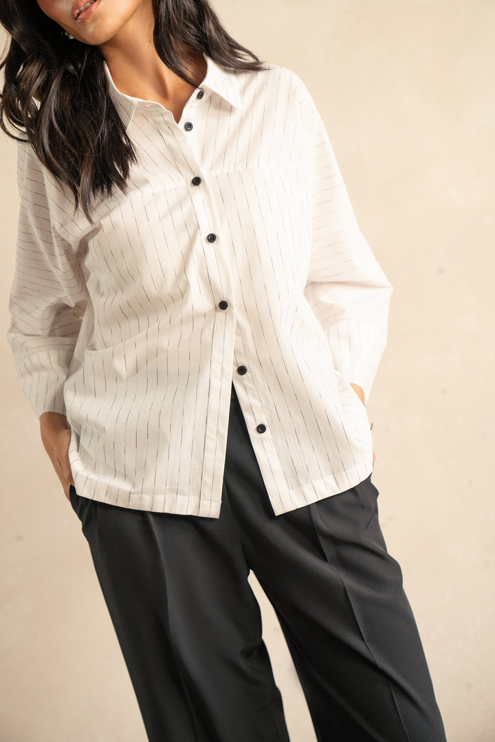 White Stripped Shirt With Yoke Detail