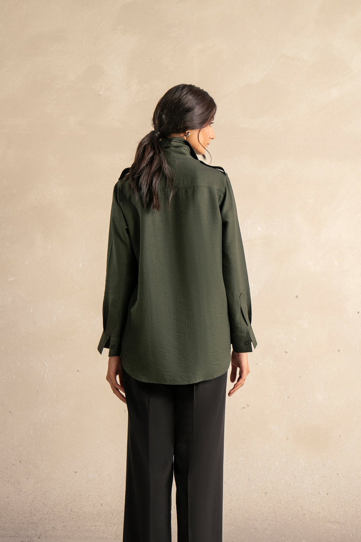 Emerald Shirt With Shoulder Tab