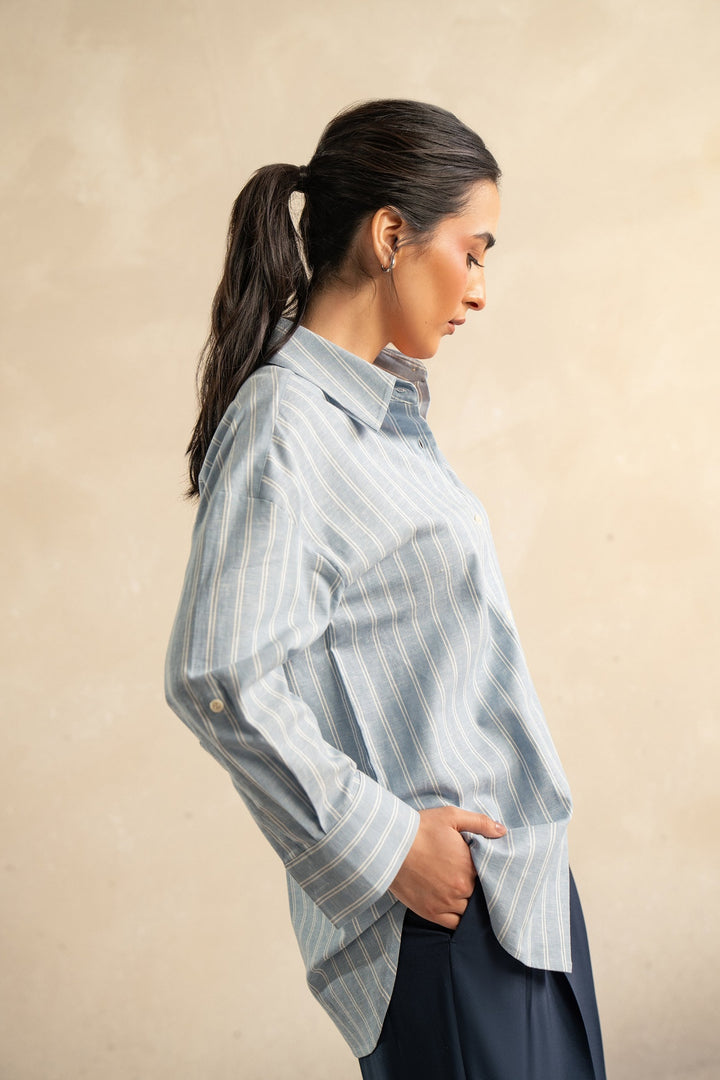 Sky Blue Striped Linen Shirt