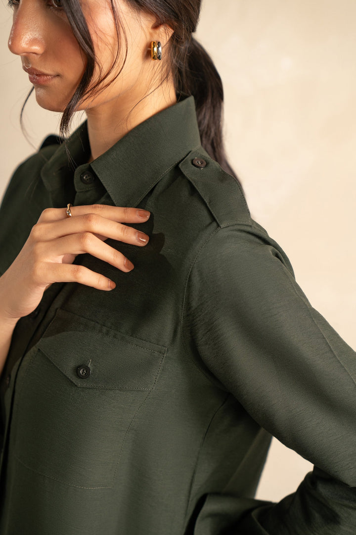 Emerald Shirt With Shoulder Tab