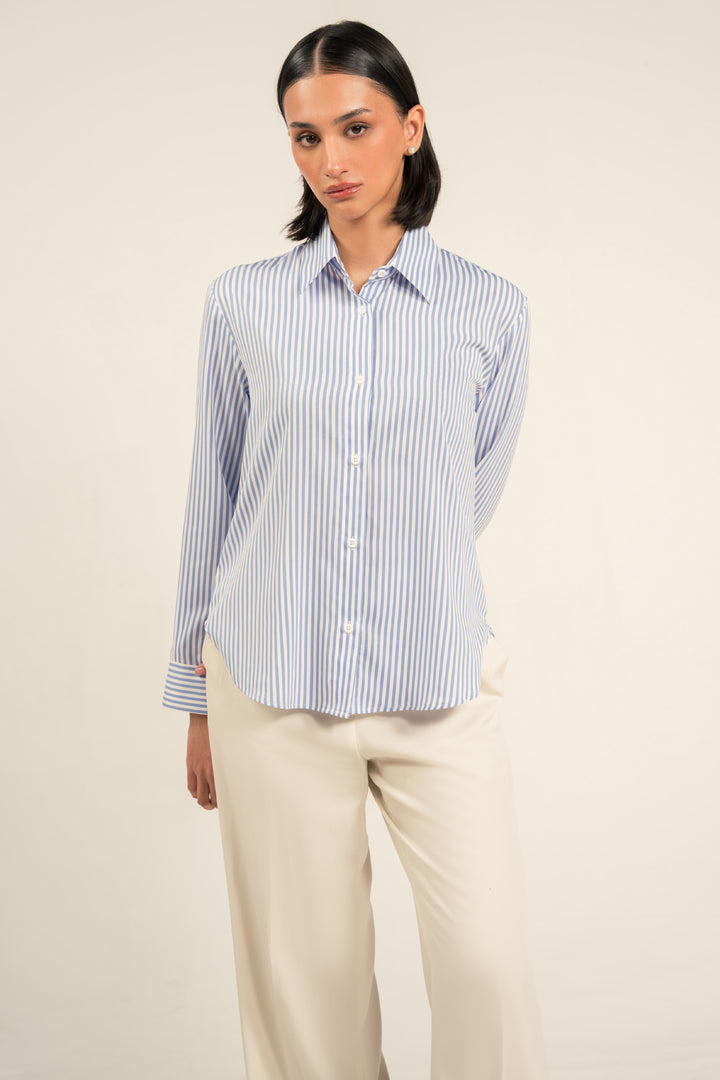 Blue & White Striped Relaxed Shirt