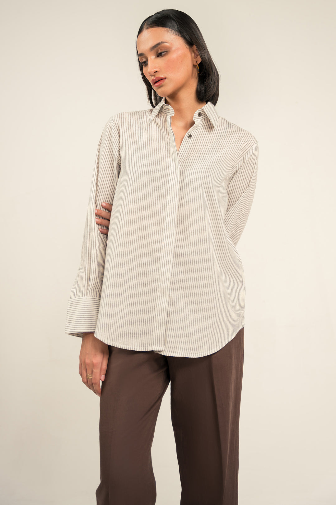 Brown Striped Linen Shirt