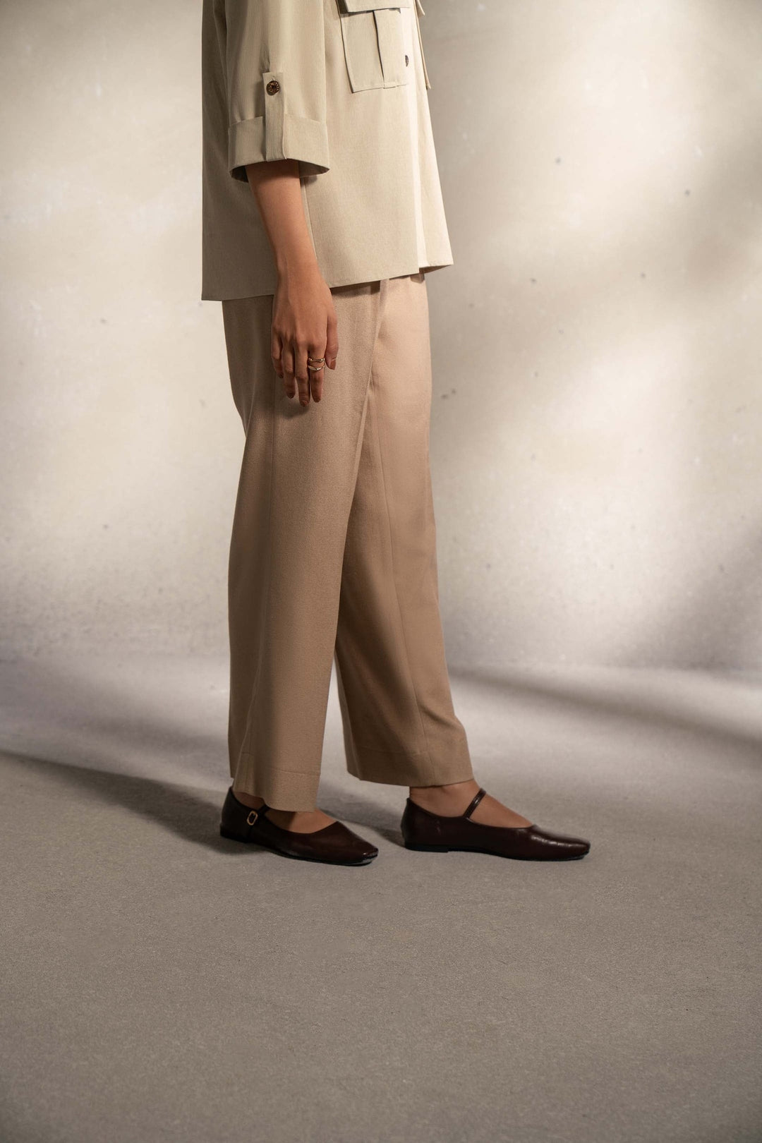 Brown Textured Cropped Trouser