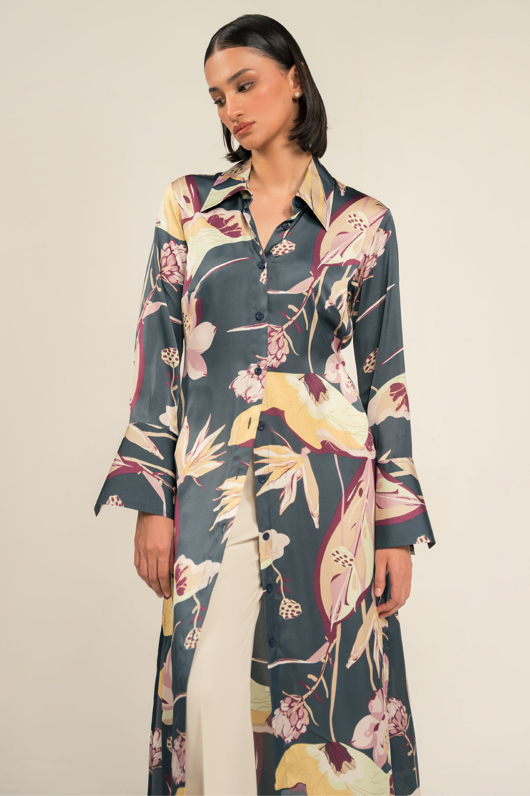 Digital Printed Long Shirt Dress