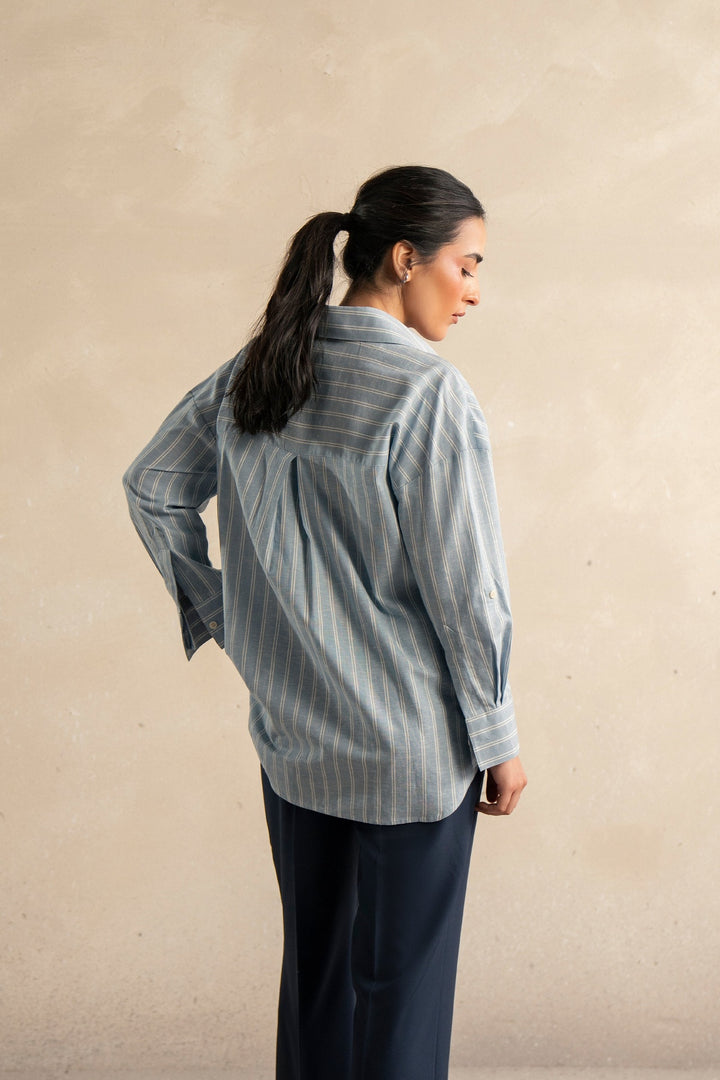 Sky Blue Striped Linen Shirt