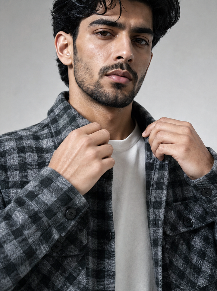 Black Check Wool Shirt