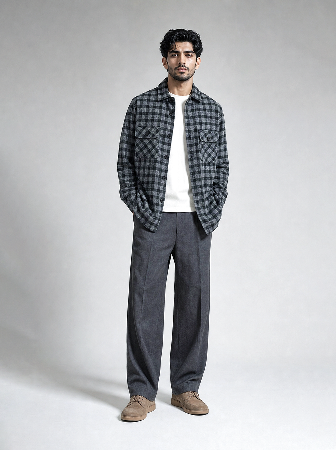 Black Check Wool Shirt