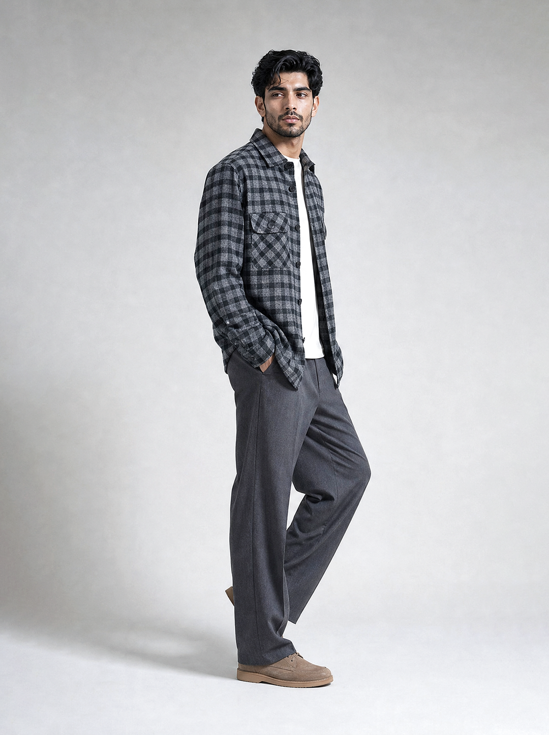 Black Check Wool Shirt