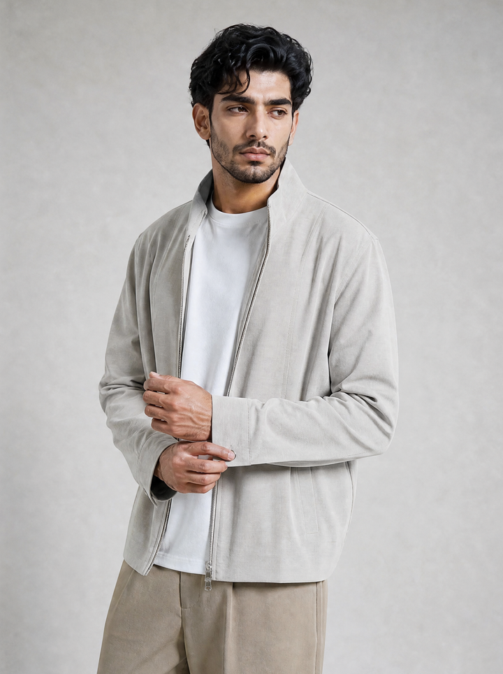 Beige Linen Textured Jacket