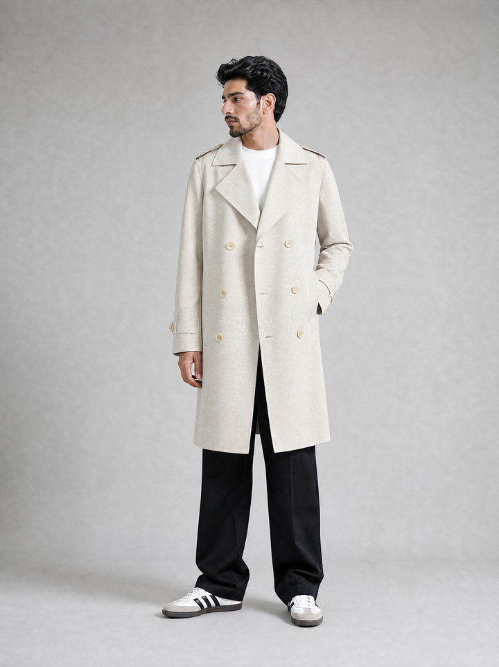Beige Linen Trench Coat