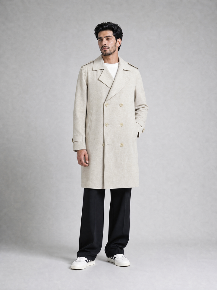 Beige Linen Trench Coat