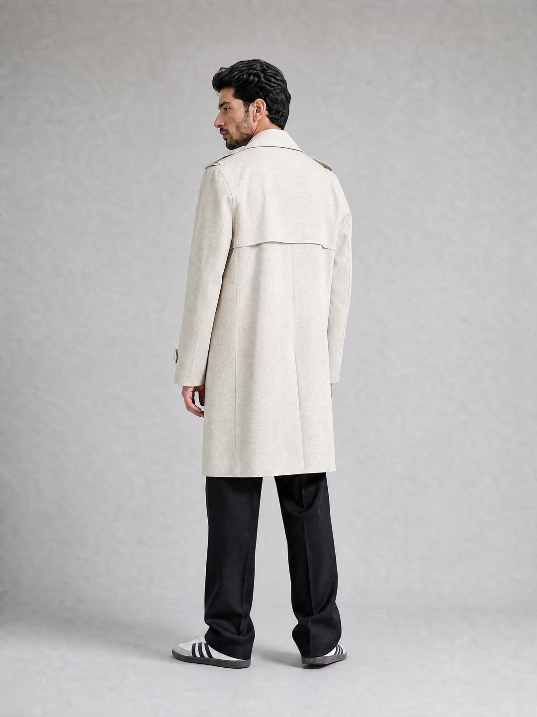 Beige Linen Trench Coat