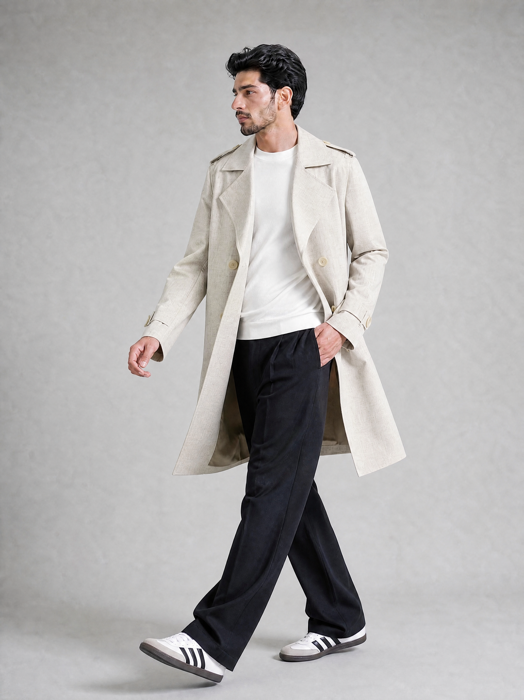 Beige Linen Trench Coat