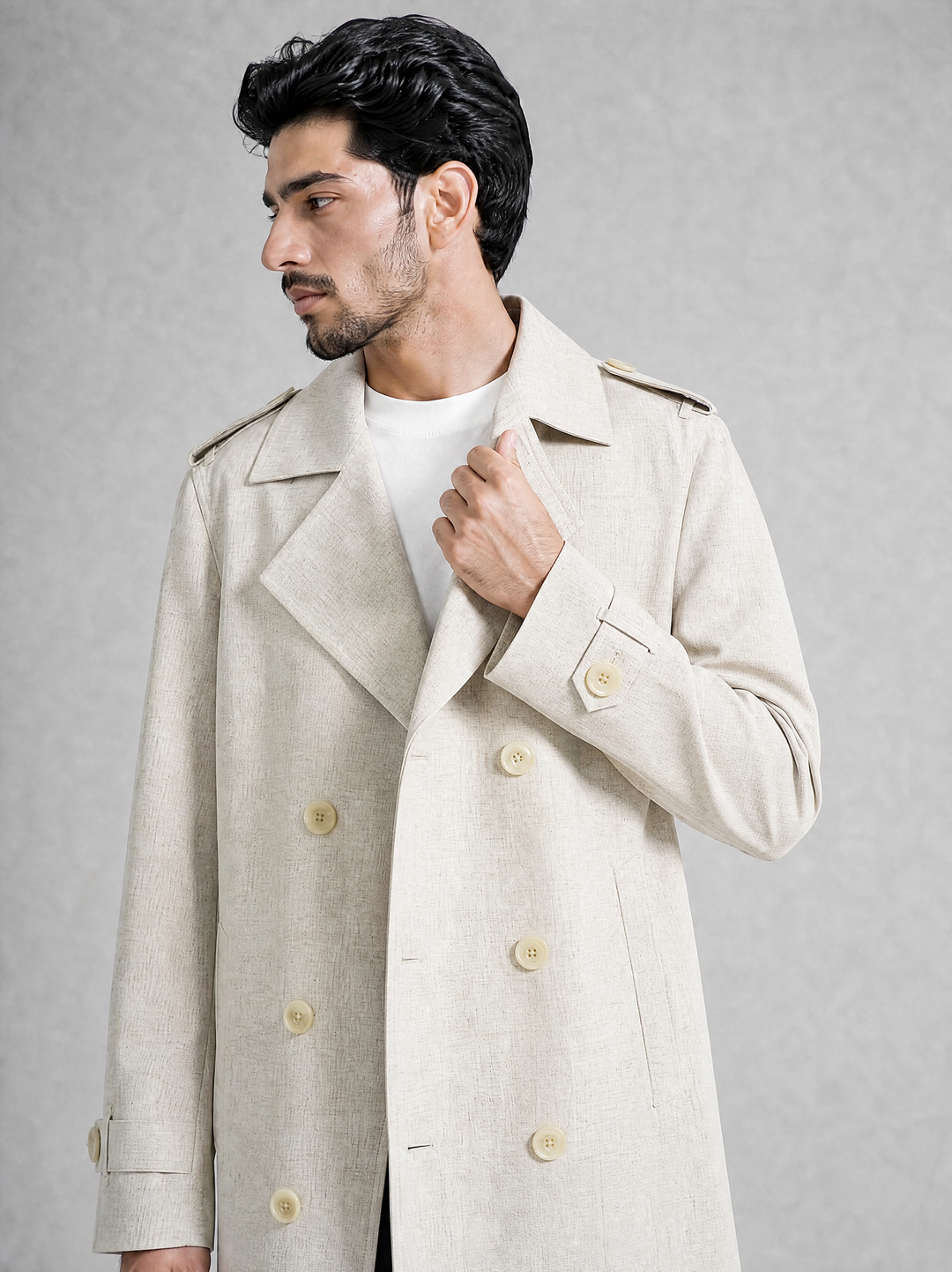 Beige Linen Trench Coat