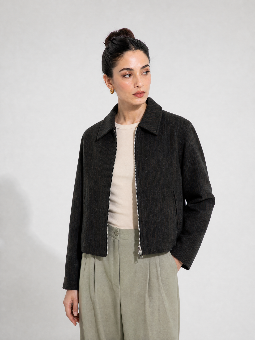 Black Striped Wool Jacket