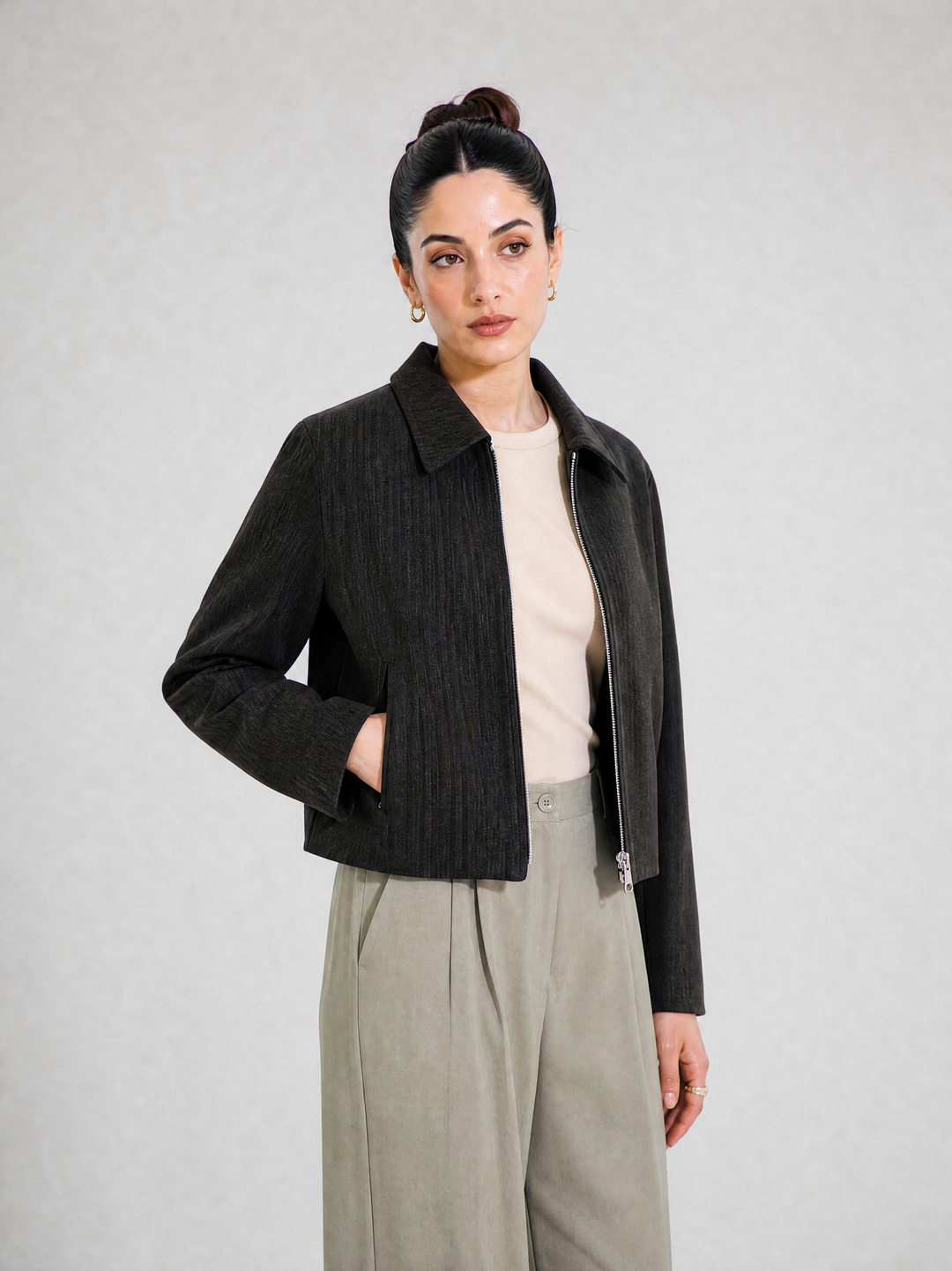 Black Striped Wool Jacket