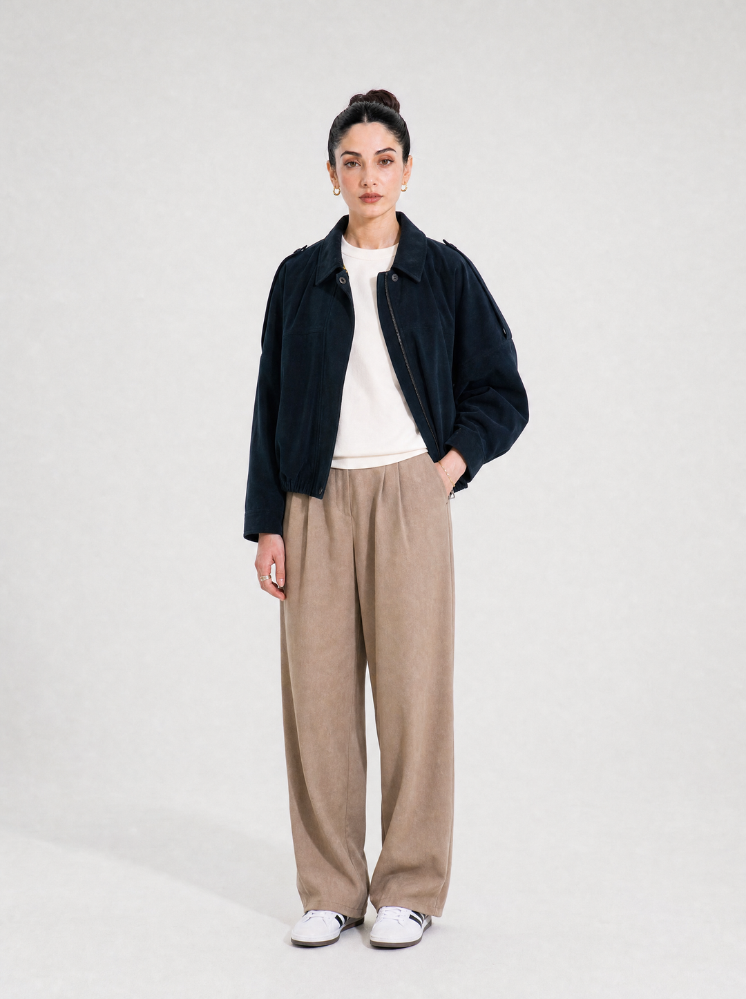 Navy Suede Bomber Jacket