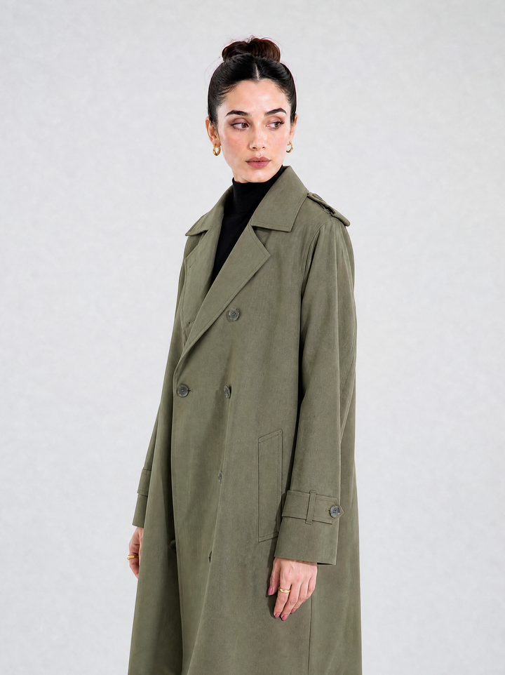 Olive Linen Trench Coat
