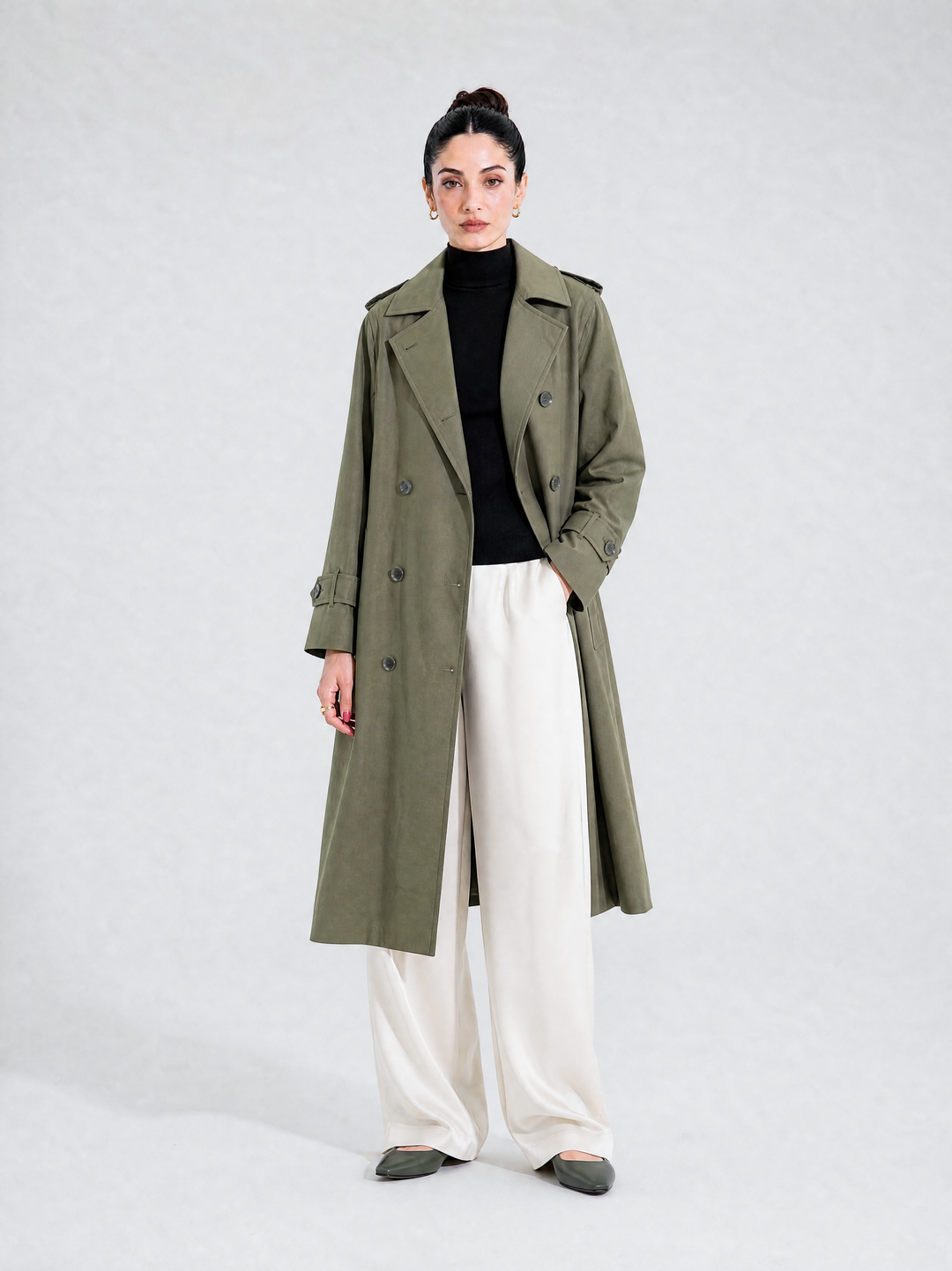 Olive Linen Trench Coat