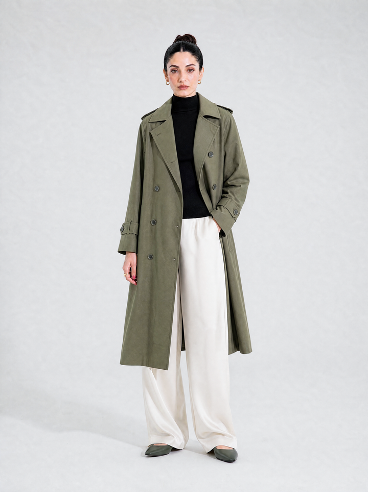 Olive Linen Trench Coat