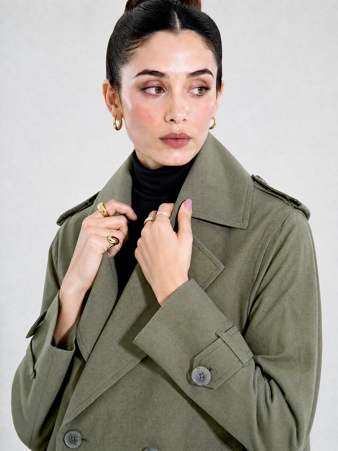 Olive Linen Trench Coat