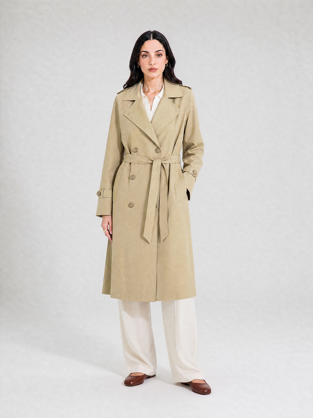 Beige Linen Trench Coat