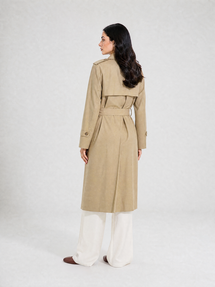 Beige Linen Trench Coat