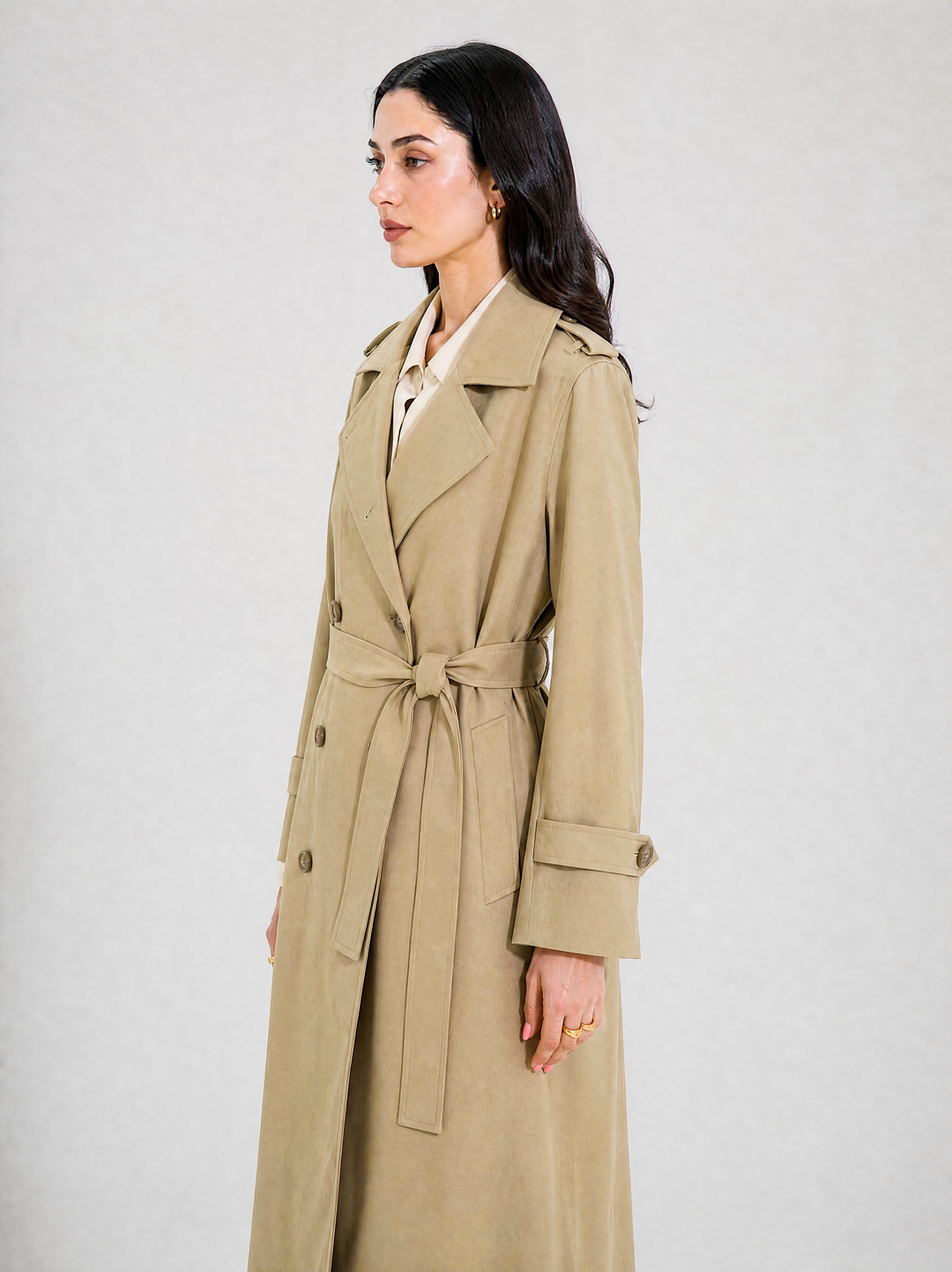 Beige Linen Trench Coat