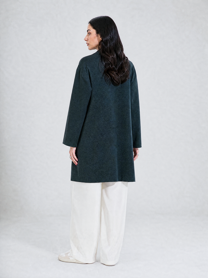 Navy Textured Wool Blended Cardigan